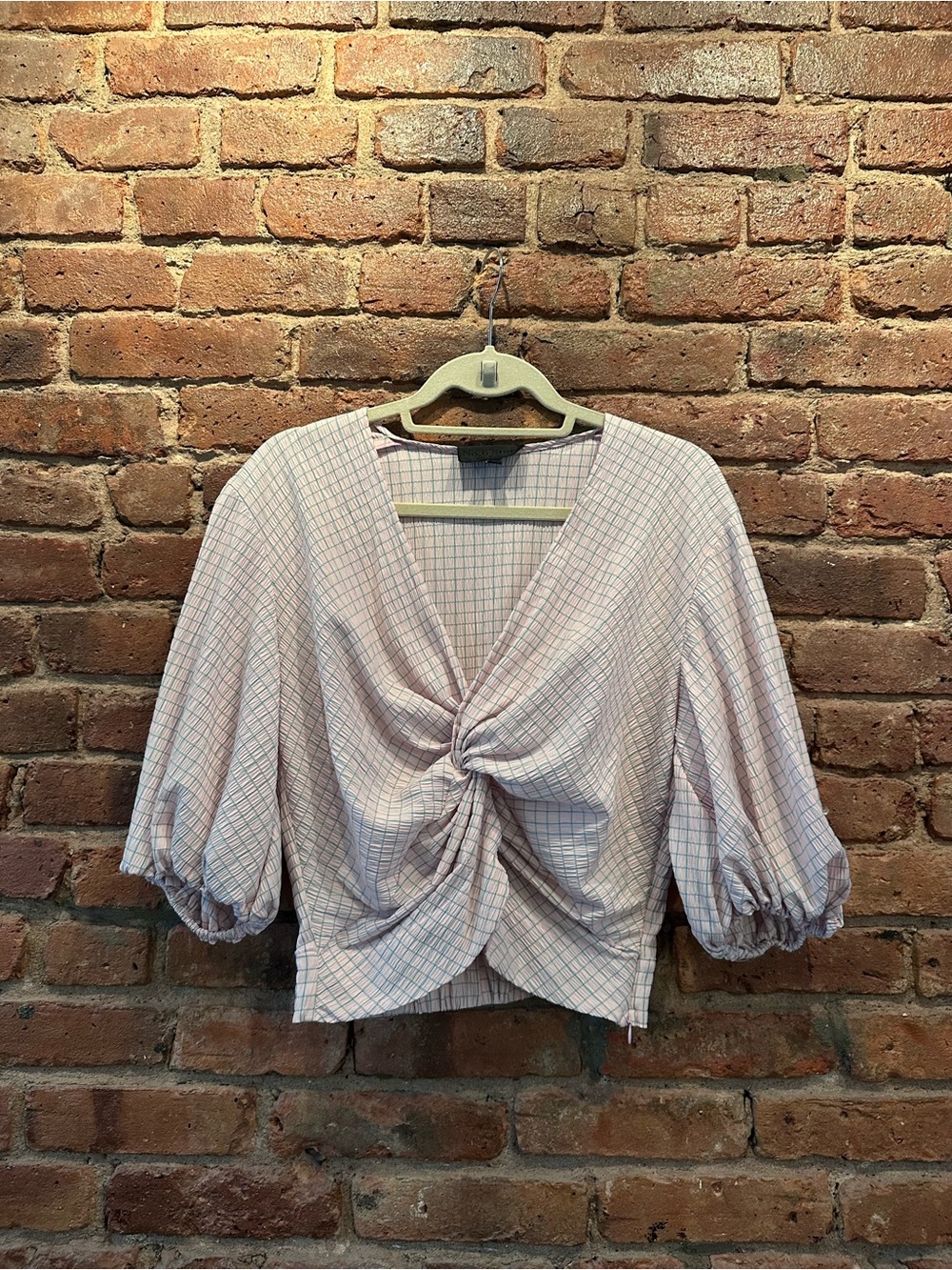 No.6 Women's Pink Plaid Twist-Front Blouse
